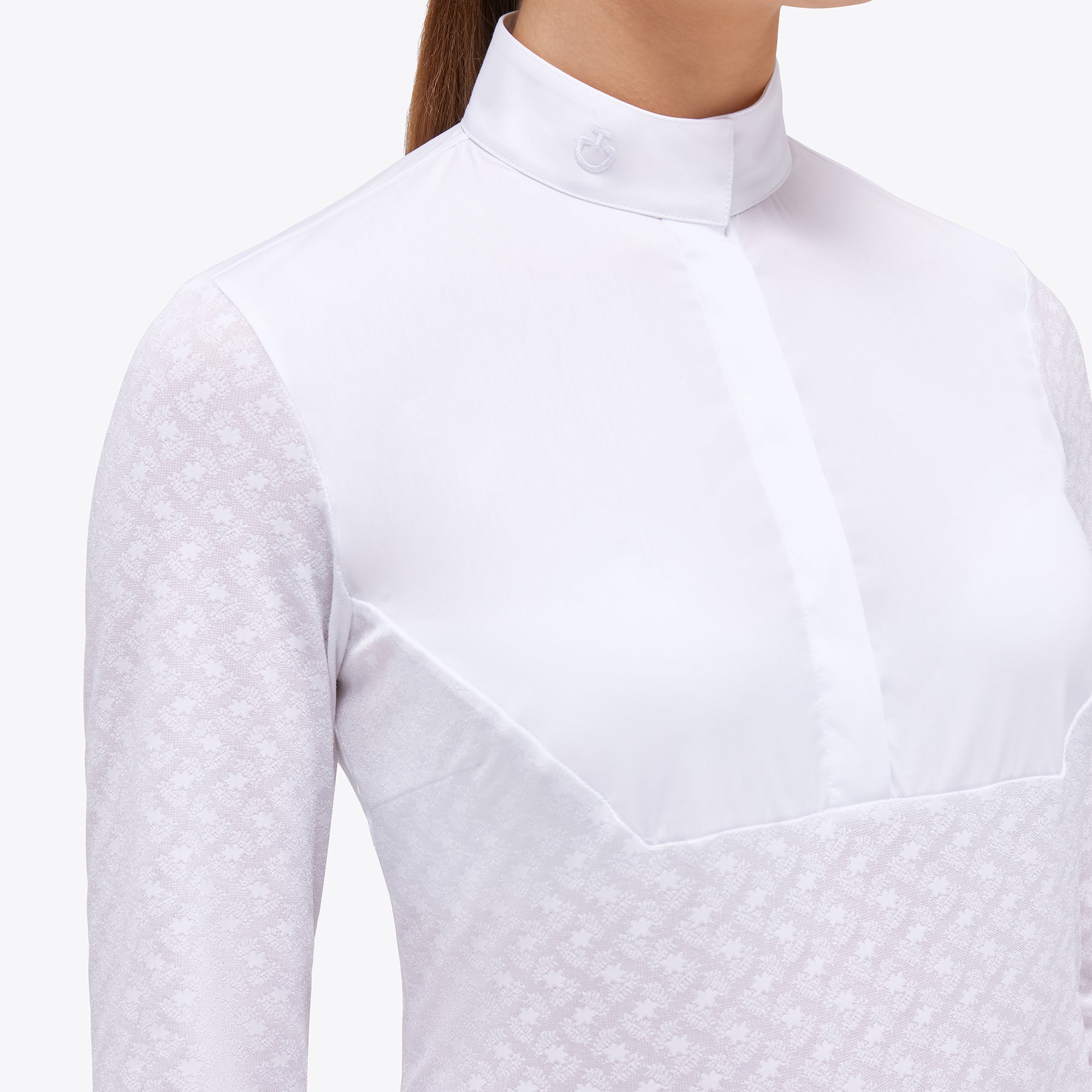 Ladies CT Long Sleeve Sheer Jacquard Show Shirt - White (LAST ONE - MEDIUM)