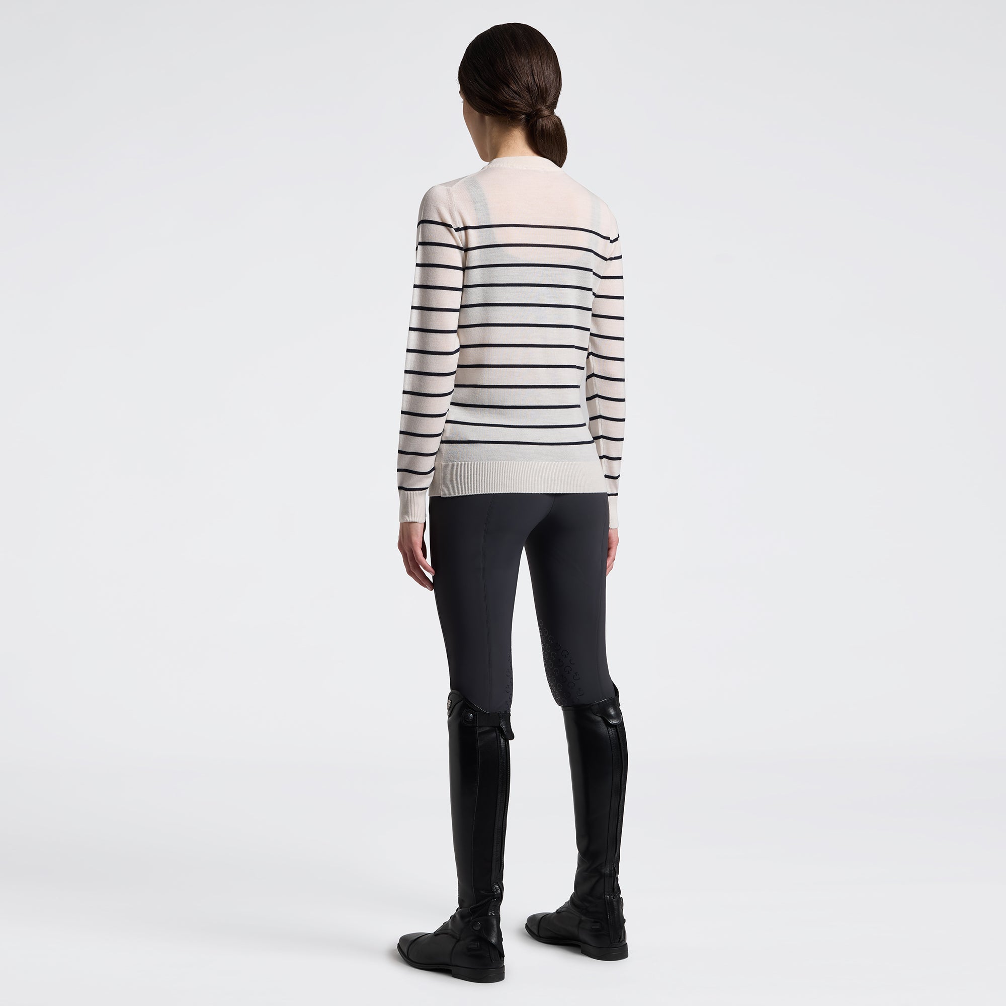 Ladies CT Stripe Merino Wool Crew Neck Sweater | Navy Stripes