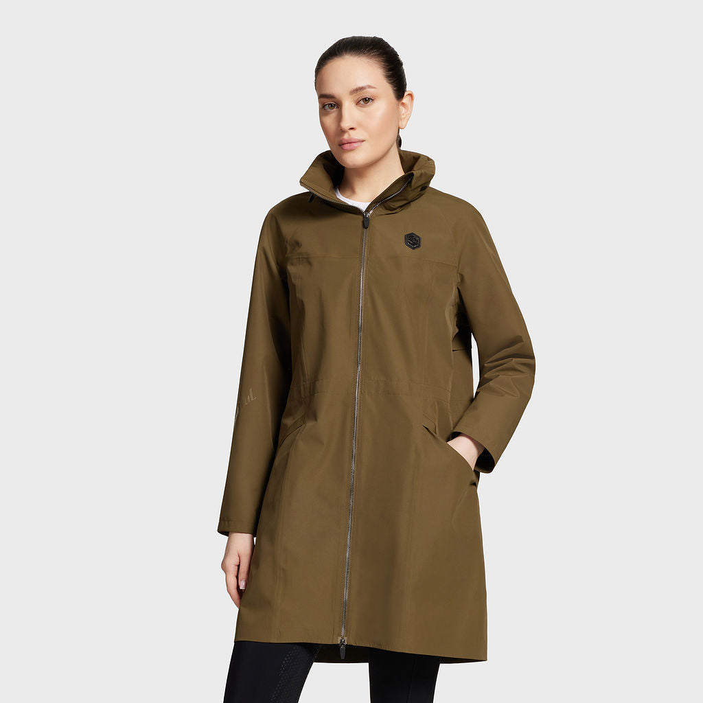 Ladies Livia Long Waterproof Raincoat - Khaki