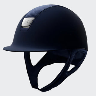product shot image of the samshield custom shadowmatt navy with leather top matt navy trim medium shell